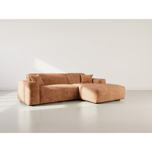 Lison - Canapé d'angle droit 4 places en velours texturé - Terracotta
