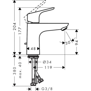 Mitigeur de lavabo HANSGROHE Focus CH3 CoolStart, avec tirette et vidage chromé - 31621000