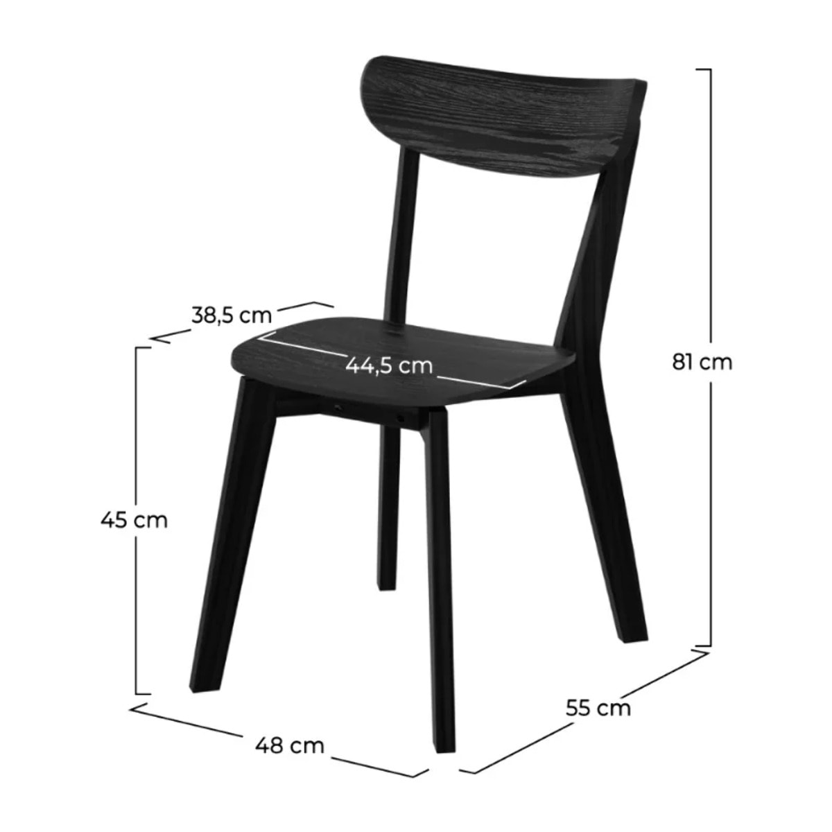 Lot de 2 chaises en bois d'hévéa noir - Tabata