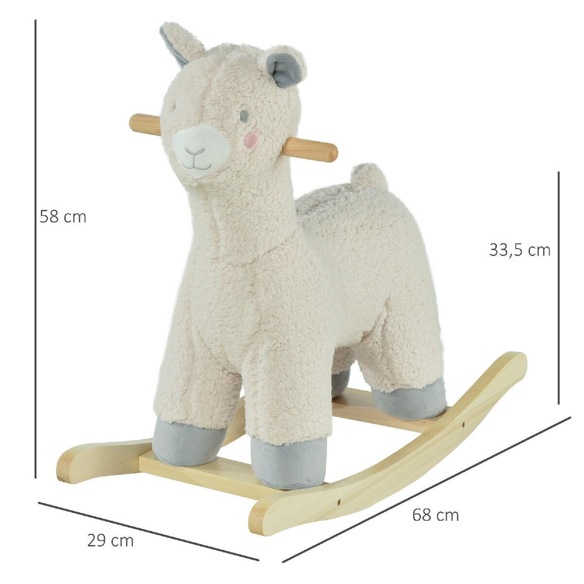 Cheval à bascule modèle lama fonction vocale bois peuplier peluche douce crème