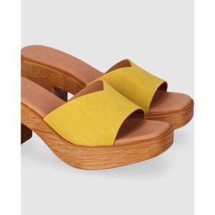 Sandalias de Serraje - Mostaza - Tacón: 6 cm