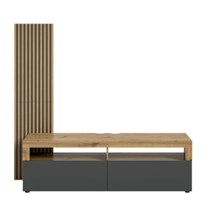 Brentford - meuble tv - effet bois et gris - 2 portes - 160 cm - Bois / Gris