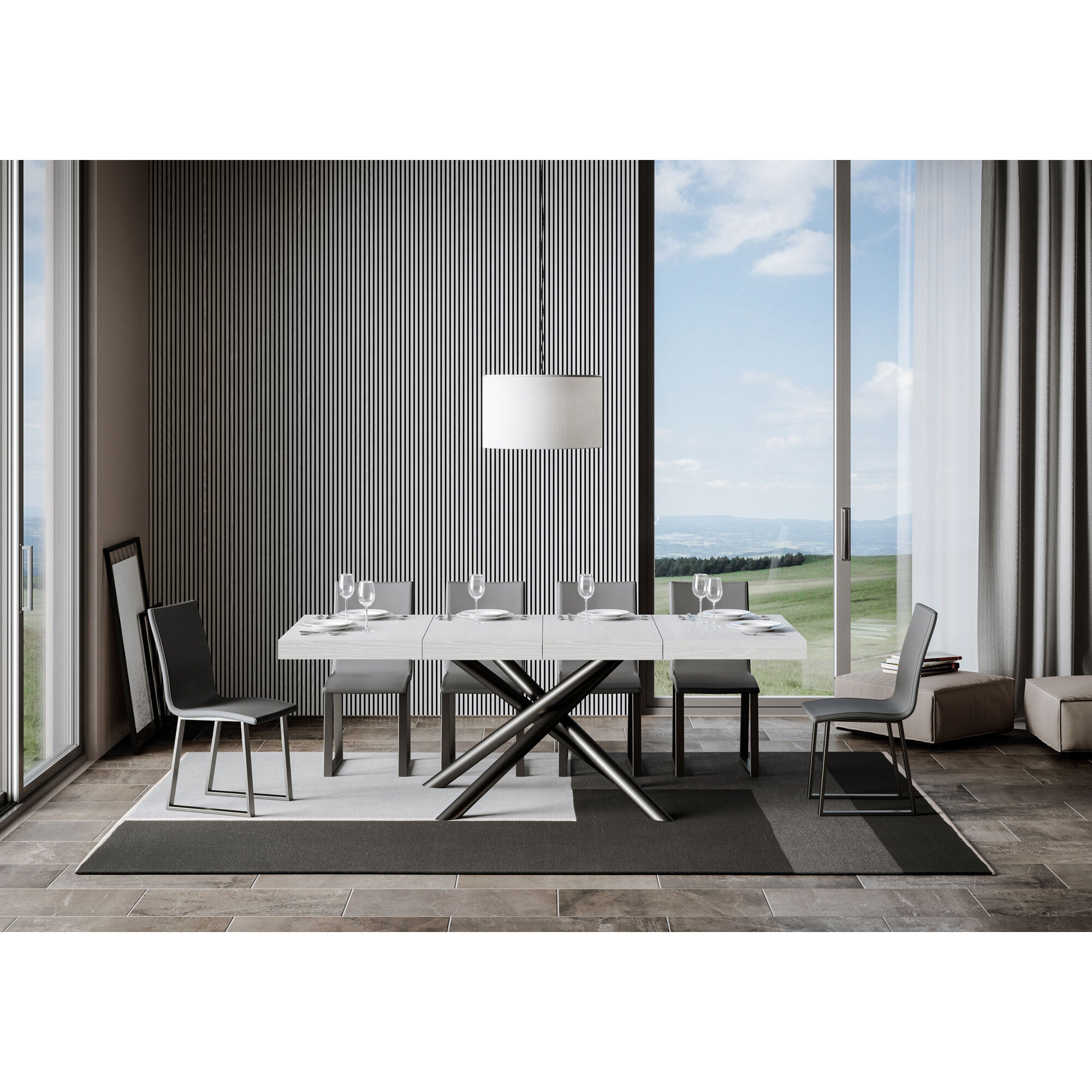 Table extensible 90x130/234 cm Famas Premium Frêne Blanc cadre Anthracite