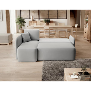 Suzie - canapé d'angle gauche 4 places convertible avec coffre en velours - Gris clair