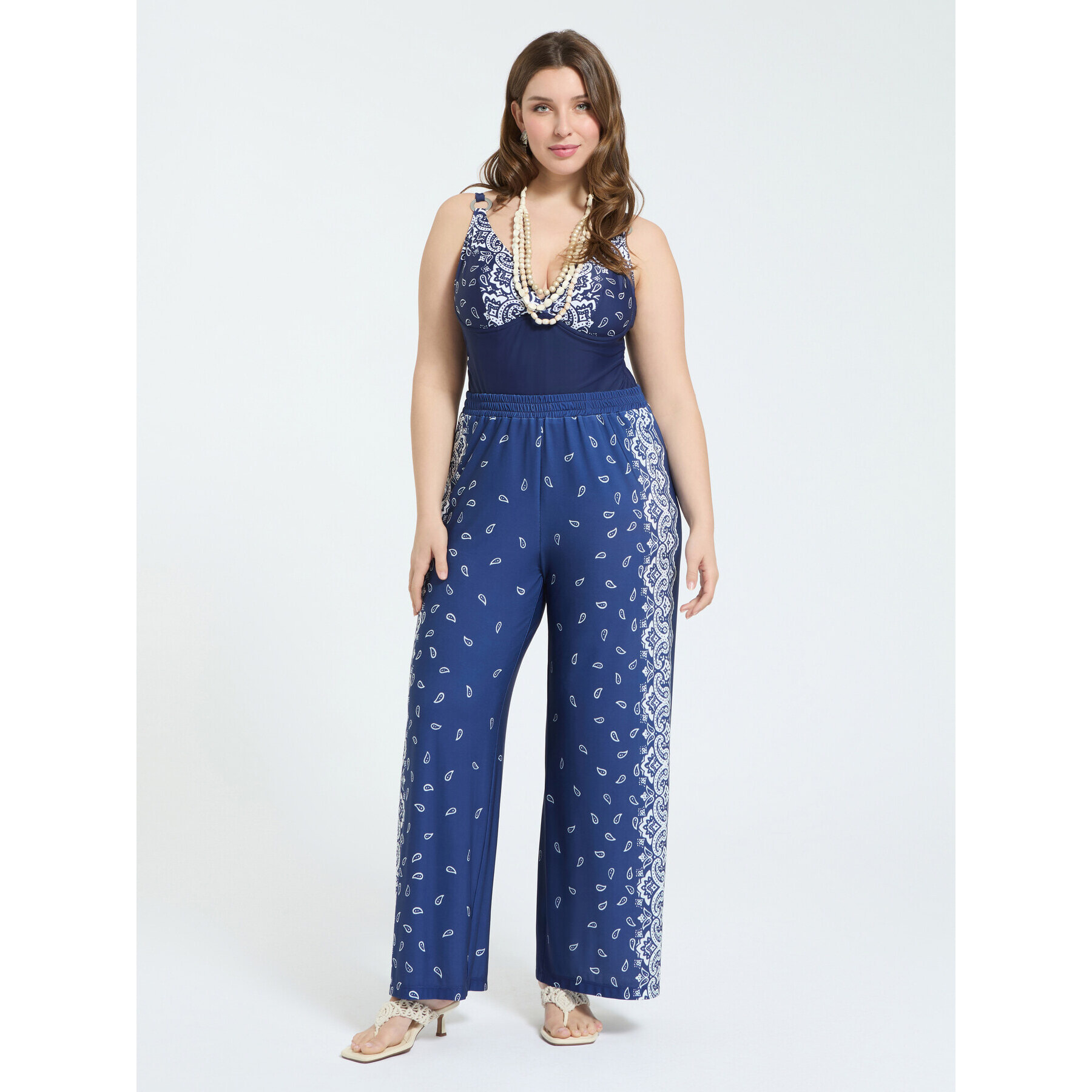 Fiorella Rubino - Pantaloni Wide Leg stampa bandana - Blu