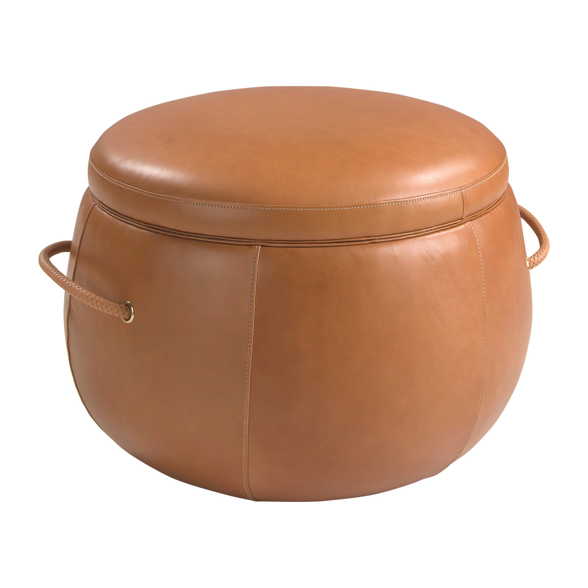 Puff con asiento tapizado en piel de origen vacuno en camel 63x63x47cm
