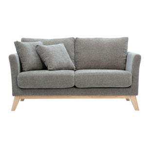 Canapé scandinave déhoussable 2 places en tissu effet velours texturé taupe et bois clair OSLO