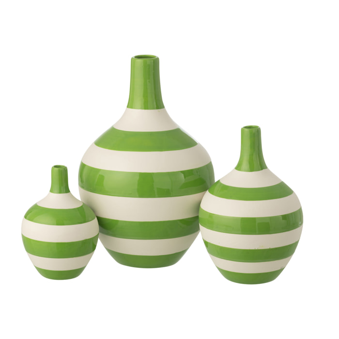 J-Line Vase Ligné - porcelaine - blanc/vert - set de 3