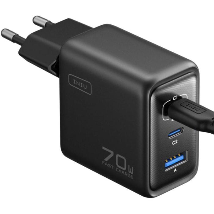 Chargeur INIU 70W Leopard 2 USB-C + USB-A noir