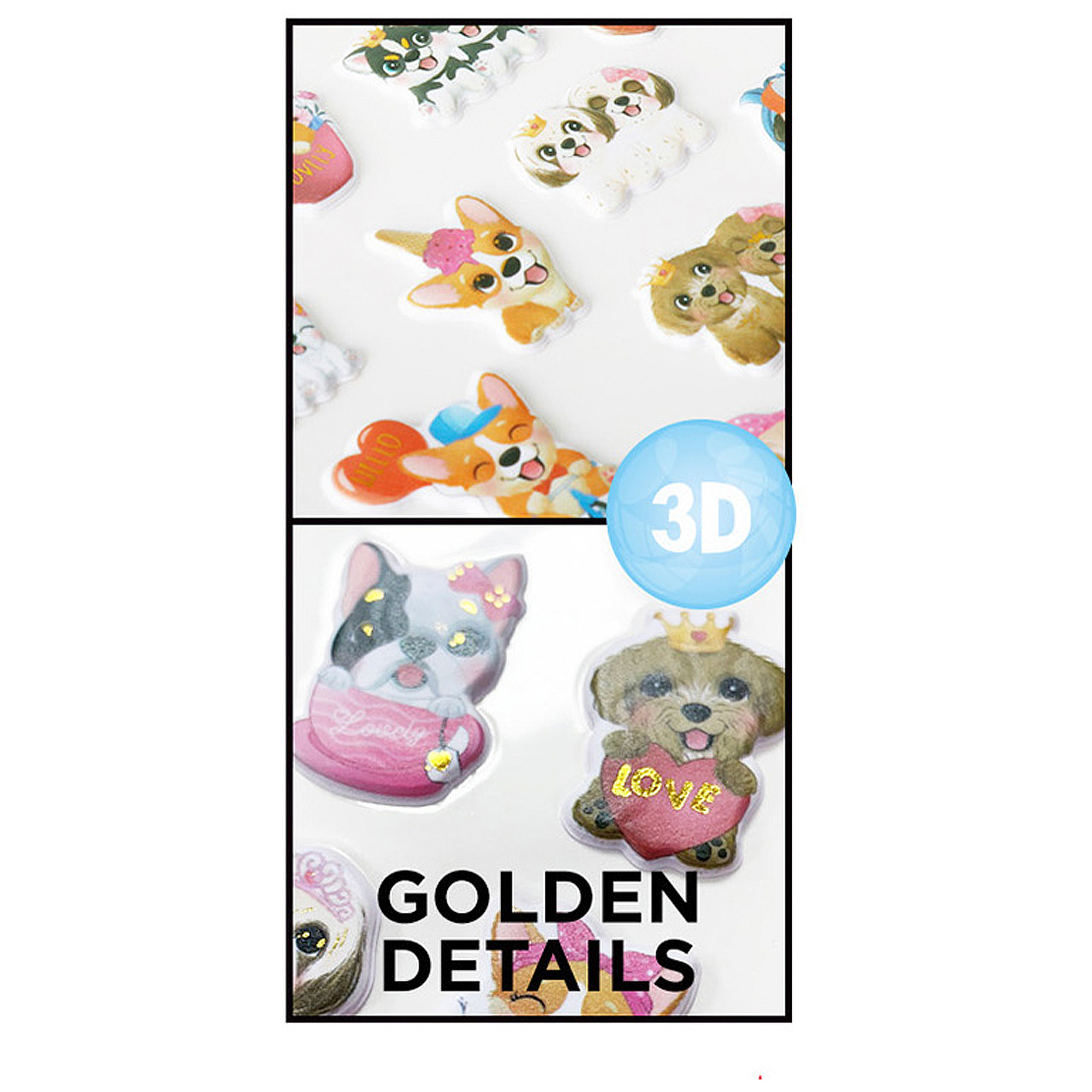 PACK 24 Uds. PEGATINAS STICKERS RELIEVE DISEÑO PERRITOS