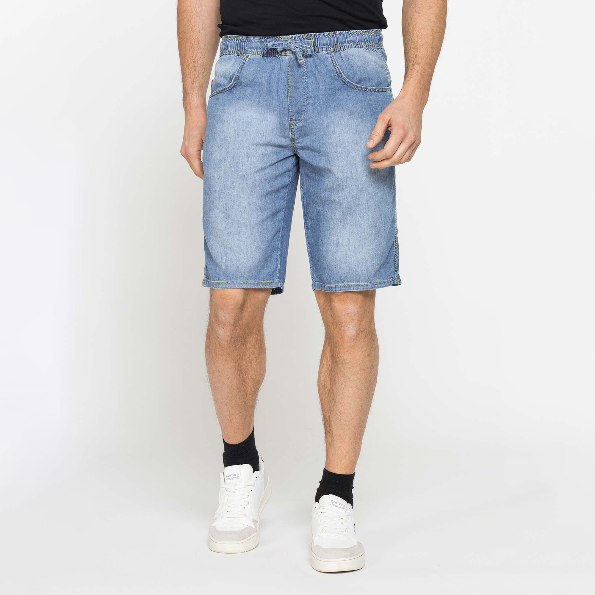 BERMUDA IN DENIM LEGGERO CON ELASTICO IN VITA