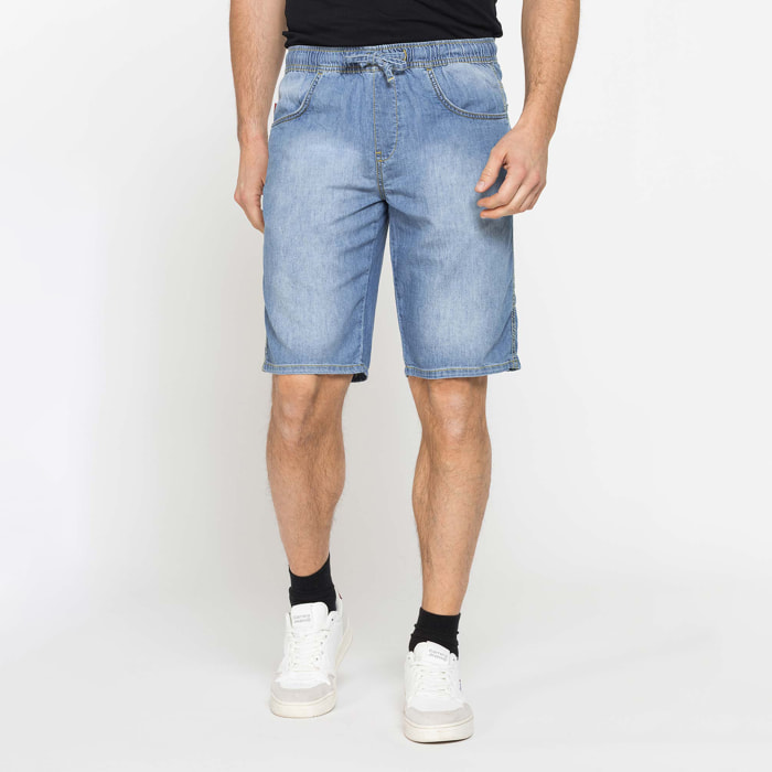 BERMUDA IN DENIM LEGGERO CON ELASTICO IN VITA
