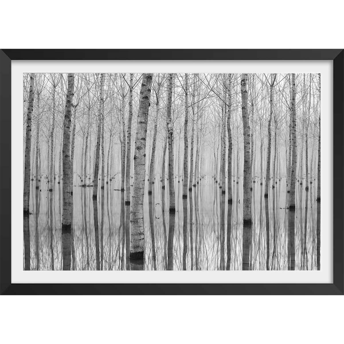 Affiche nature automnale pieds dans l'eau Affiche + cadre en bois - Noir