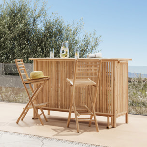 Ensemble bar et chaise de bar de jardin en bambou (lot de 2) - Vadella