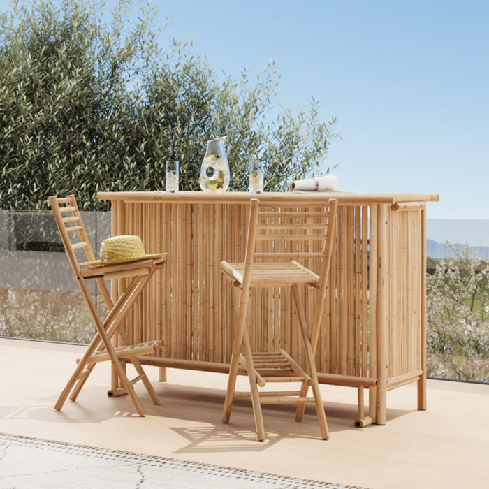 Ensemble bar et chaise de bar de jardin en bambou (lot de 2) - Vadella