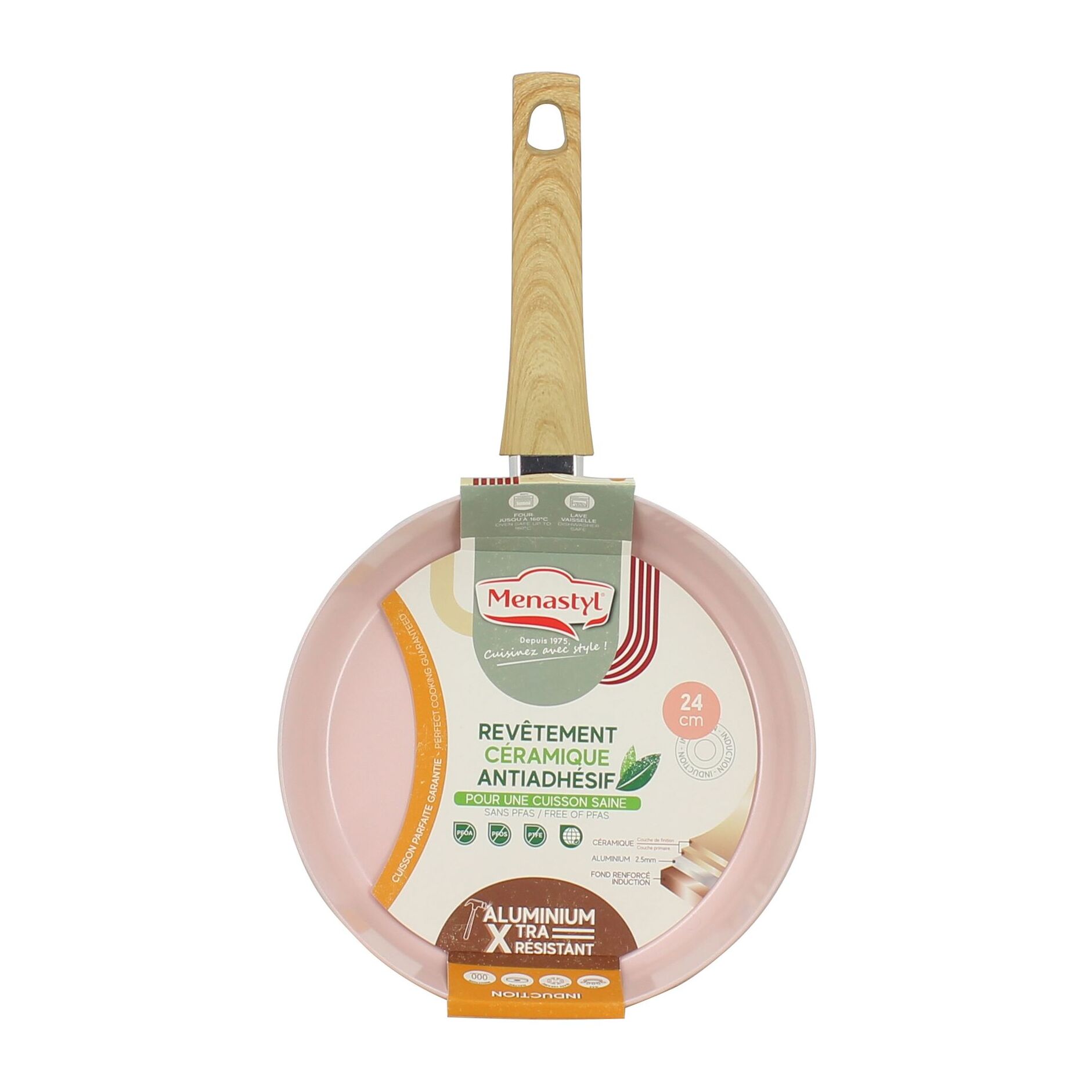 Poêle en revêtement céramique 24cm rose - tous feux COLORAMA