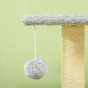 Arbre à chat griffoir grattoir design jeu boule suspendue 2 plateformes peluche sisal naturel gris clair