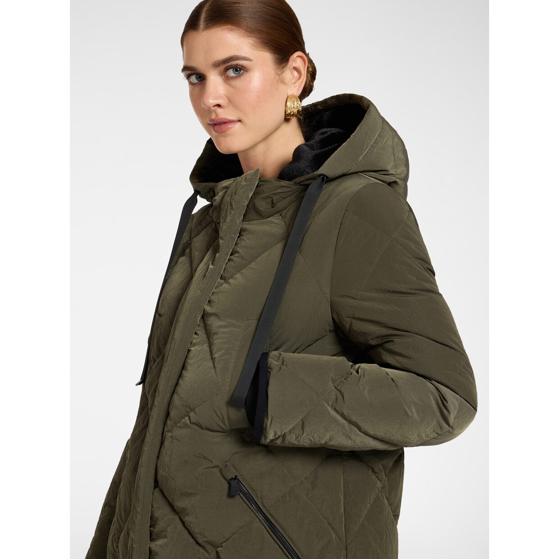 Elena Mirò - Piumino lungo in nylon trapuntato - Verde militare