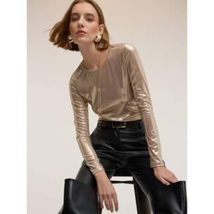 Motivi - T-shirt in jersey laminato - Oro