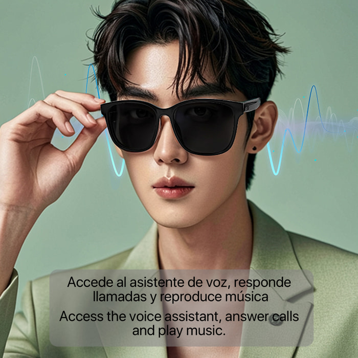 Gafas inteligentes GS08, llamada bluetooth, asistente de voz, control remoto de la cámara.