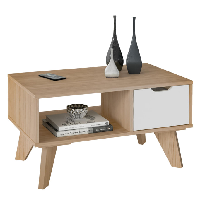 Mesa de centro VIPPER - 1 cajón y 1 hueco - nogal y blanco - 80x50x44cm