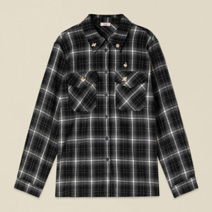 Oltre - Camicia in flanella con pins gioiello - Nero