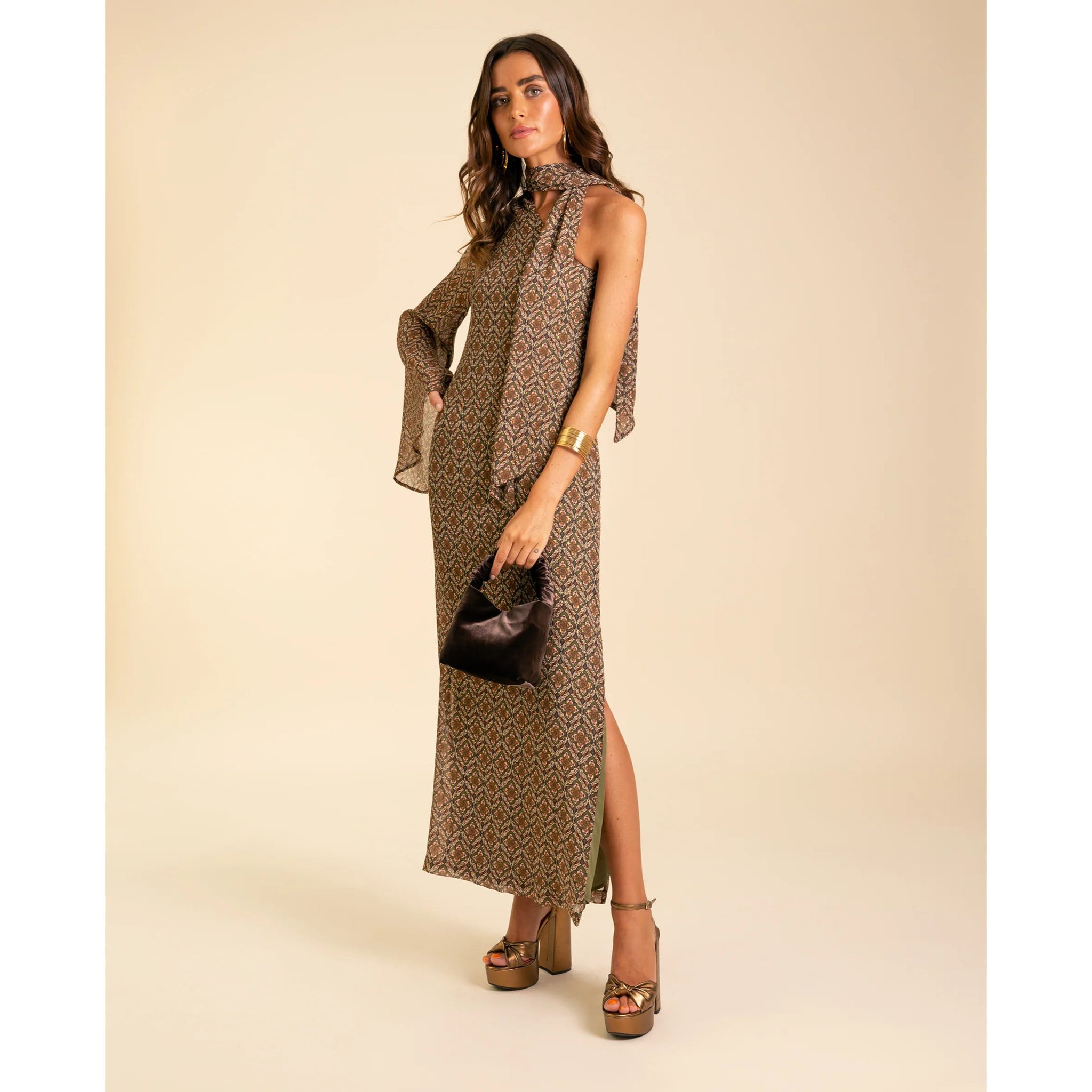 Vestido midi asimétrico con lazada