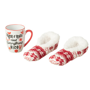 J-Line tasse + chausson - céramique - rouge - boîte cadeau