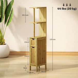 Columna de Baño Mueble de Baño con Puertas y Estantes Abiertos Armario de Baño Moderno 18x30x120 cm Natural