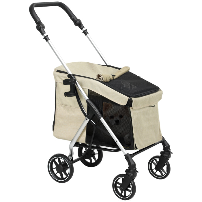 para Perros Plegable Cochecito para Perros Pequeños hasta 10 kg con Ruedas Universales Marco de Aluminio Correa de Seguridad Cojín Lavable y Ventanas 80x48,5x106 cm Caqui