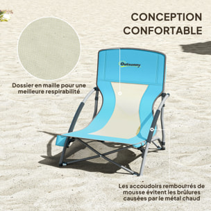 Chaise de plage pliante - chaise de camping compacte légère poids net 2,2 Kg - métal polyester textilène bleu