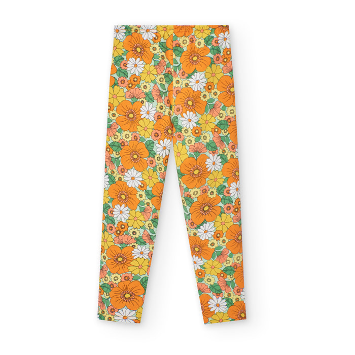 Leggings elásticos niña estampados, flores, naranja