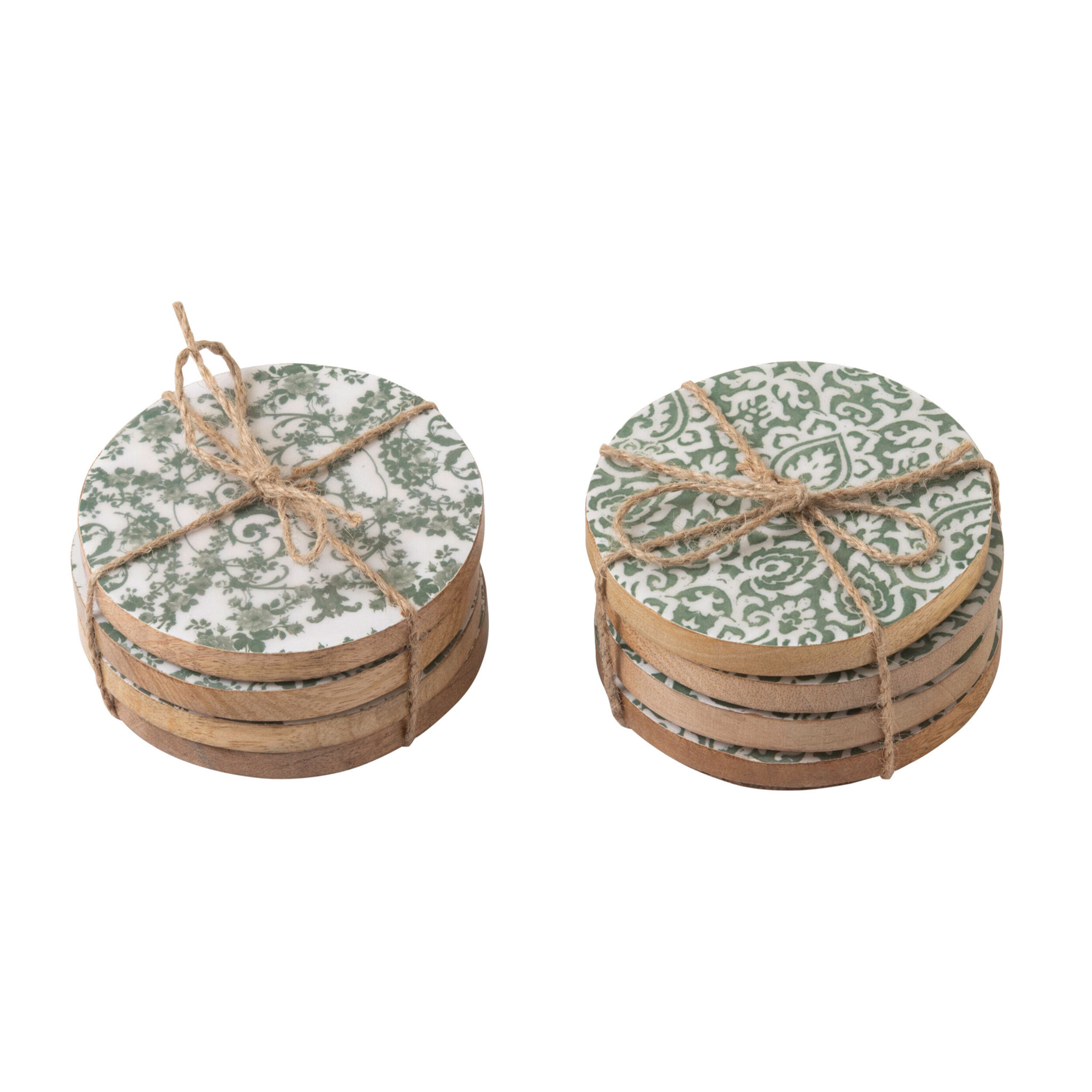 J-Line Dessous de verre - bois - vert/blanc - set de 8