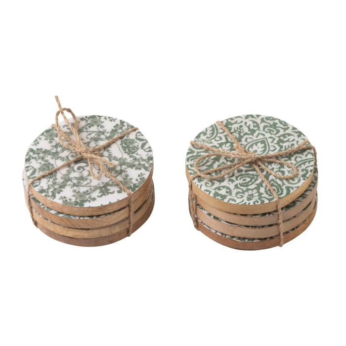 J-Line Dessous de verre - bois - vert/blanc - set de 8