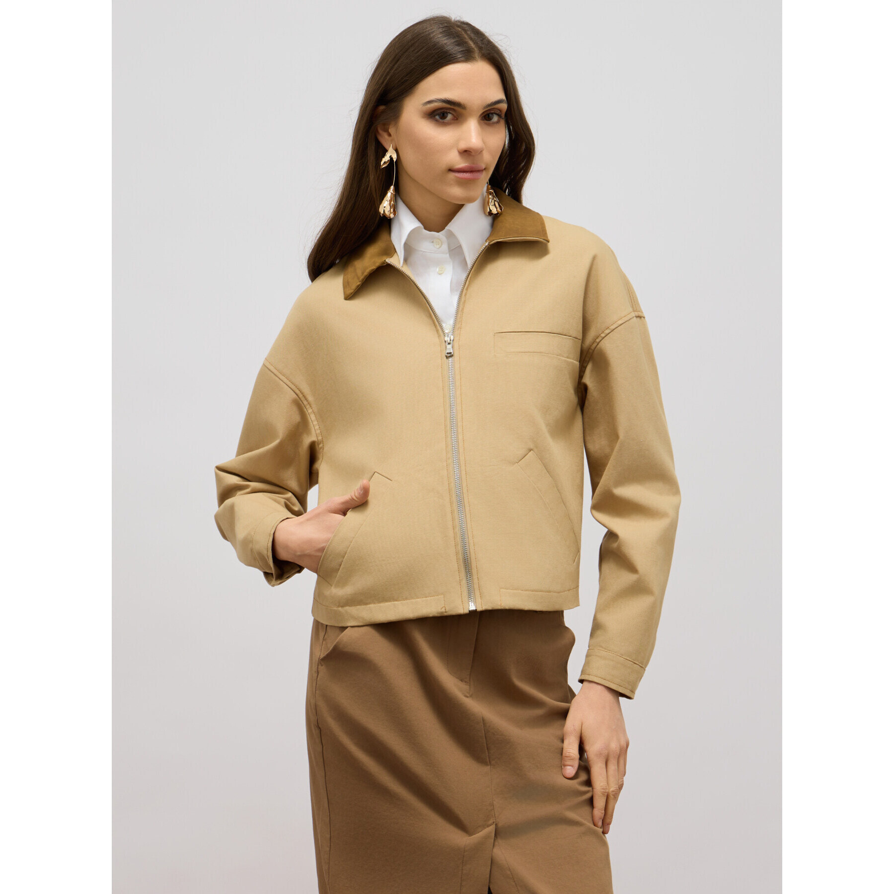 Oltre - Chaqueta bimaterial de mezcla de algodón - Beige