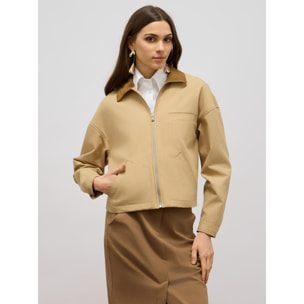 Oltre - Chaqueta bimaterial de mezcla de algodón - Beige