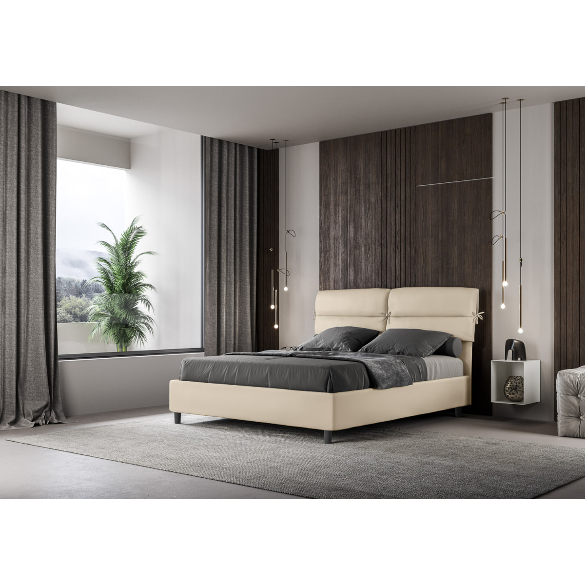 Cama sin somier acolchada 160x210 cuero sintético gris paloma Nandy