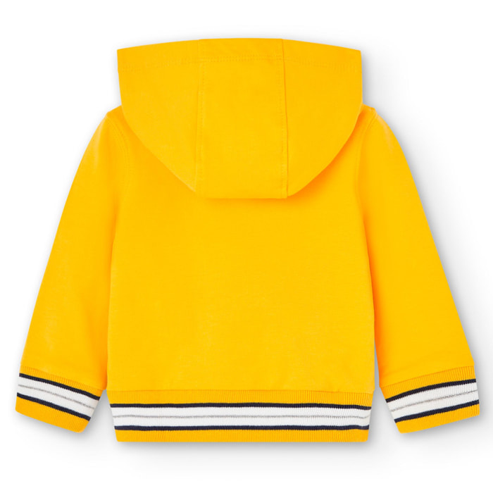 Chaqueta en amarillo con capucha y dibujo frontal