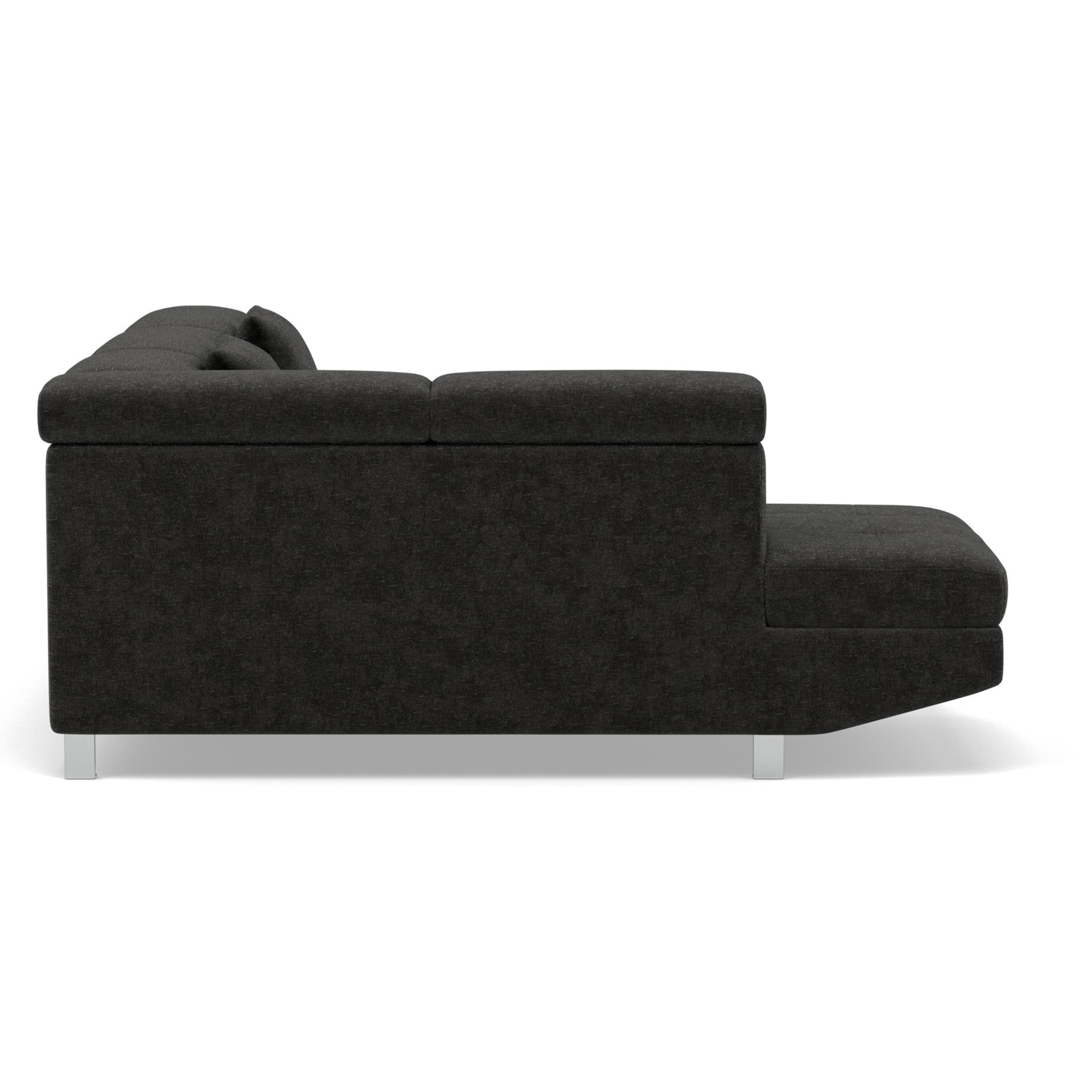 Margaux - Canapé d'angle gauche 5 places convertible avec coffre et têtières réglables en velours texturé - Noir