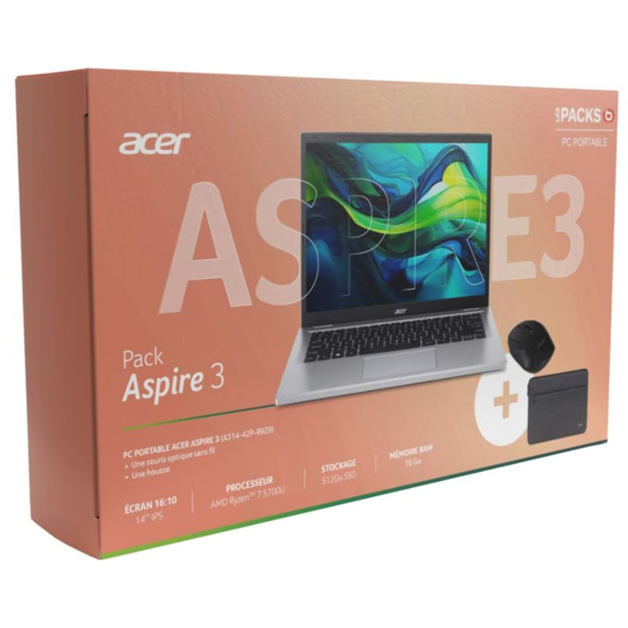 Portable ACER Pack Aspire A314-42P-59Z9 souris + sacoche