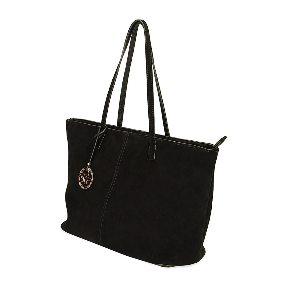 Borsa a spalla shopper nera in camoscio