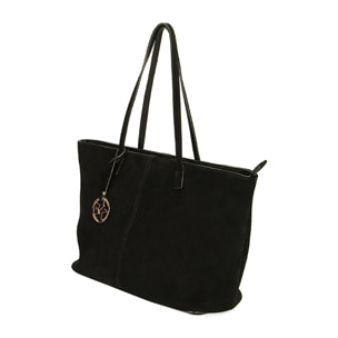 Borsa a spalla shopper nera in camoscio