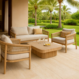 Salon de jardin 4 places en bois d'acacia et corde tressée taupe MAUI