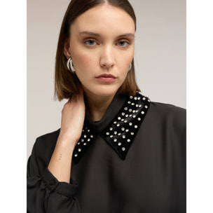 Motivi - Blusa de georgette con cuello bordado - Negro