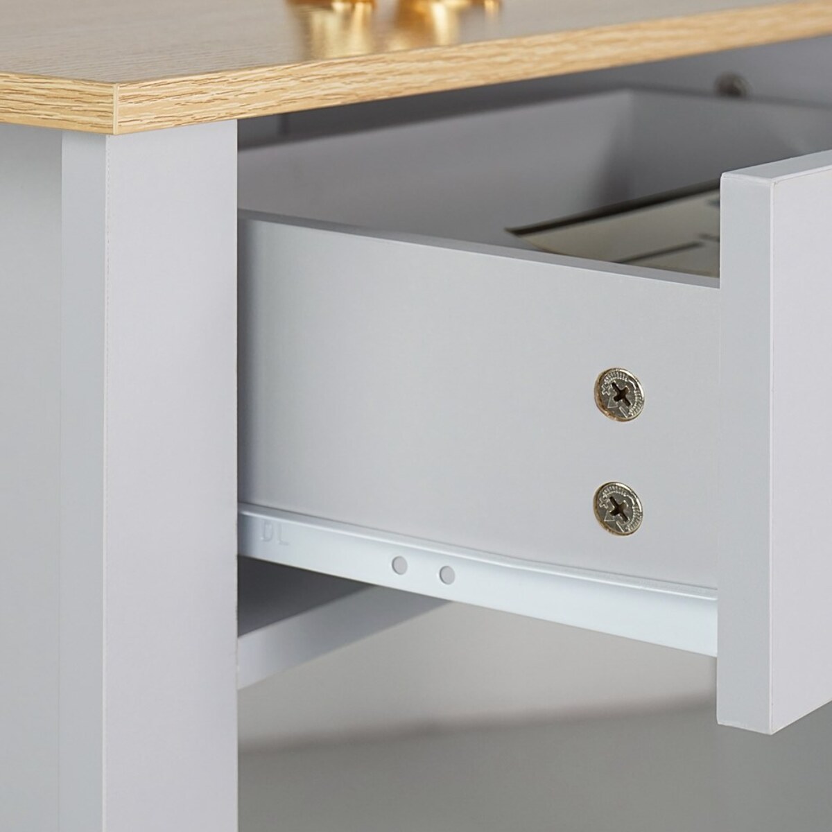 Tavolo consolle da ingresso grigio con top in legno