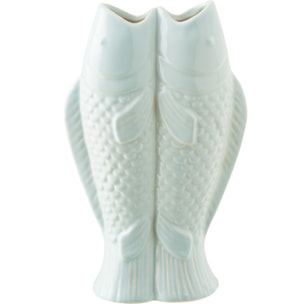 J-Line Vase 2 Poissons - grès - bleu clair