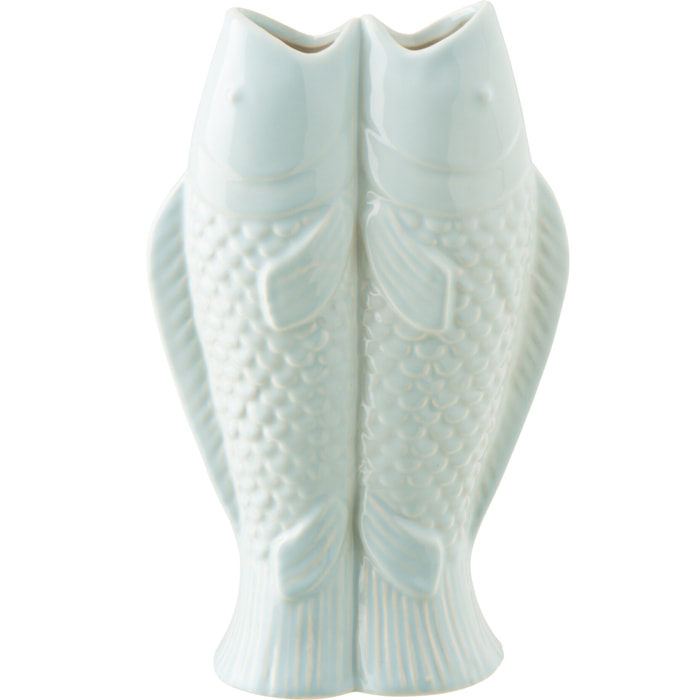 J-Line Vase 2 Poissons - grès - bleu clair