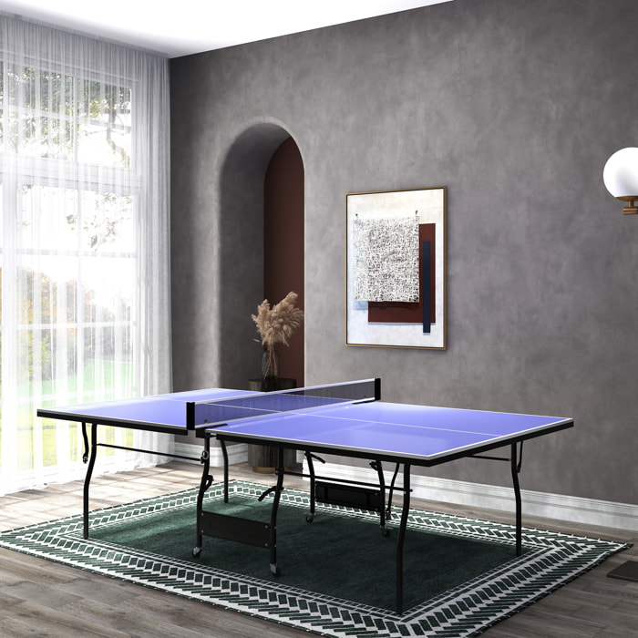 Mesa de Ping-Pong Plegable Mesa de Tenis Profesional Tamaño Estándar con 4 Ruedas Red 2 Paletas y 3 Pelotas para Interior y Exterior 274x152,5x76 cm Azul