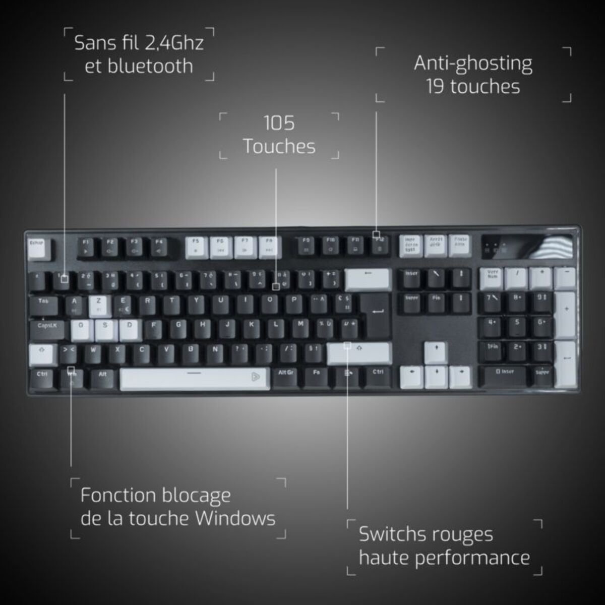 Clavier gamer sans fil ONLAN CA-340-Yin B