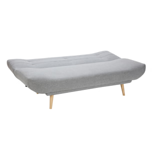 Canapé convertible 3 places en tissu gris clair et bois clair FAGUO